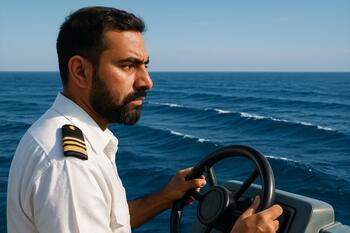 Captain Arun at the helm watching the swell lines