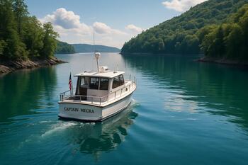 Captain Meera turning gently into a calm cove