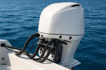 Outboard with soft mounts and clean rigging for low vibration