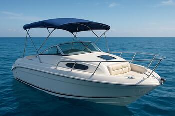 Cuddy cabin with shade and soft seating for families