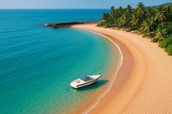 Sinquerim sand curve against light-blue shallows