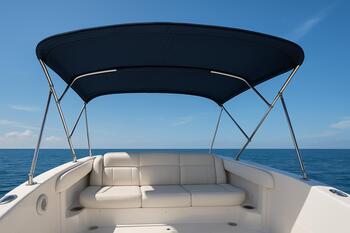 Open bimini shade casting a cool patch over the deck