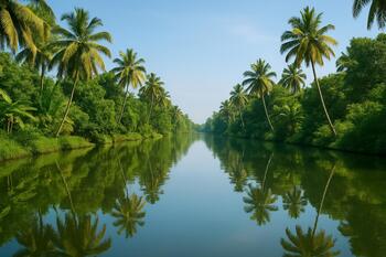 Kochi backwater channel with glassy surface
