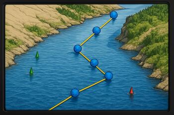 Chart plotter with waypoints set along a sheltered path