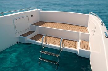 Wide transom entry with two-step swim ladder