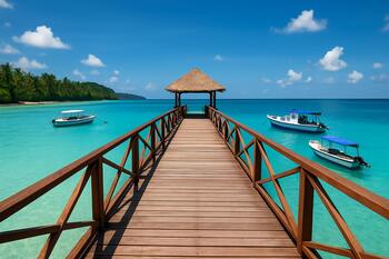 Havelock island pier over shallow turquoise water