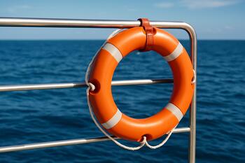 Lifebuoy clipped beside a stainless rail within quick reach