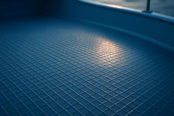 Non-slip deck texture glinting under soft light