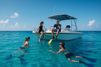 Snorkel boat in neutral with swimmers nearby