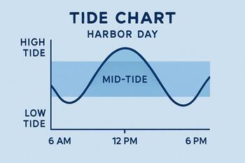 Simple tide chart for a harbor day with highlighted mid band